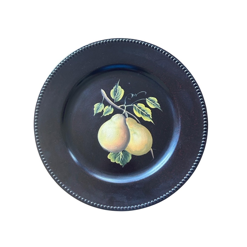 Decorative Hand Painted Pears Black Charger Wood 13in Country Farmhouse